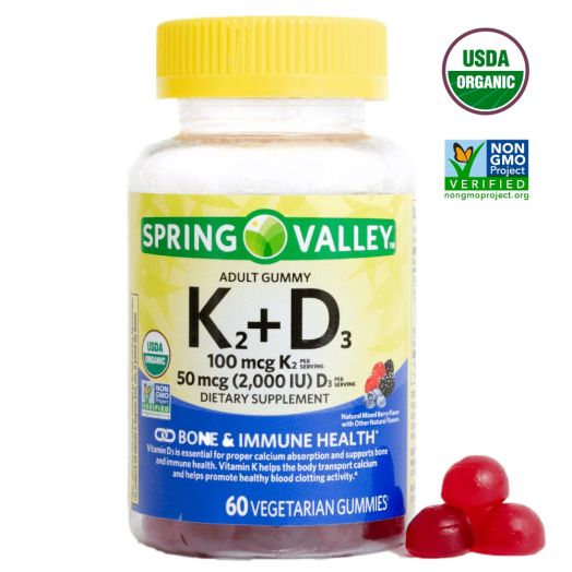 Spring Valley K2 + D3 Vegetarian Gummies for Bone and Immune Health, 60 Count