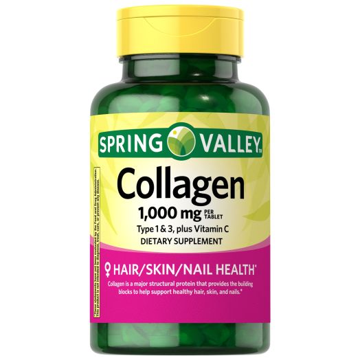 Spring Valley Collagen Type 1 & 3, Plus Vitamin C Dietary Supplement, 1,000 mg, 90 Count