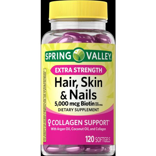 Spring Valley Extra Strength Biotin Hair, Skin & Nails Dietary Supplement, 5,000 mcg, 120 count