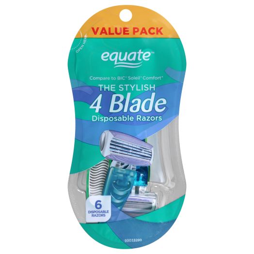 Equate 4 Blade Disposable Razors, 6 Count (Value Pack)