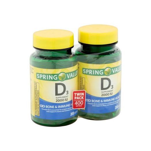 Spring Valley Vitamin D3 Softgels, 2000 IU, 200 Ct, 2 Pk