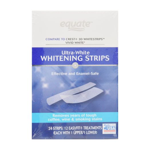 Equate Ultra-White Teeth Whitening Strips, 12 Treatments (Compare to Crest 3D Whitestrips Vivid White)