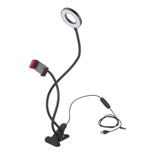 onn. Selfie Lamp with Adjustable Smartphone Holder, Black, 21"