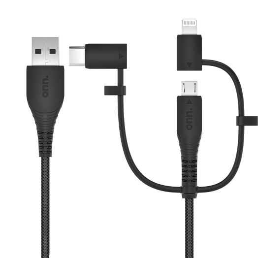 onn. Tri-Tip to USB Cable, Black, 3'
