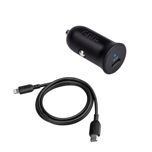 onn. 20W Power Delivery Car Charging Kit with Lightning to USB-C Cable, Black