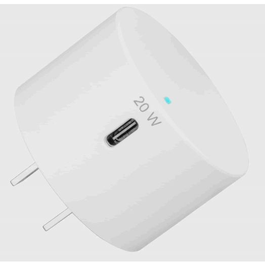 onn. 20W USB-C Wall Charger with Power Delivery, White, for iPhone models (13/12/11/SE/XS/XR/8 series), Samsung, Sony, and LG smartphone models, foldable plug for on the go.