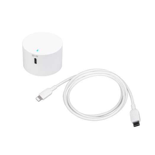 onn. 20W Power Delivery Wall Charging Kit with Lightning to USB-C Cable, White