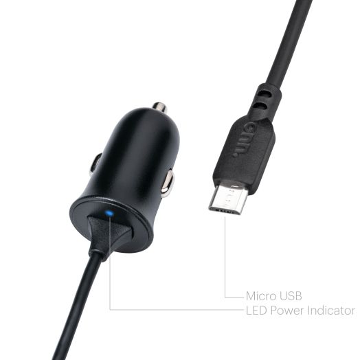 onn. 2.4A Car Charger Built-in Micro-USB Cable, Compatible with Mobile Devices with a Micro USB Port