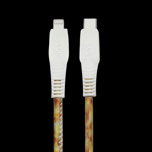 onn. 6' Fashion Cable, USB-C to Lightning Cable with Cable Management, Yellow