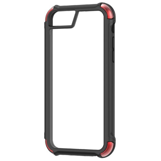 onn. Protective Dual-Layer Phone Case with Metal Corner Defense for iPhone 6, iPhone 6s, iPhone 7, iPhone 8, iPhone SE 2020 - Clear with Black/Red