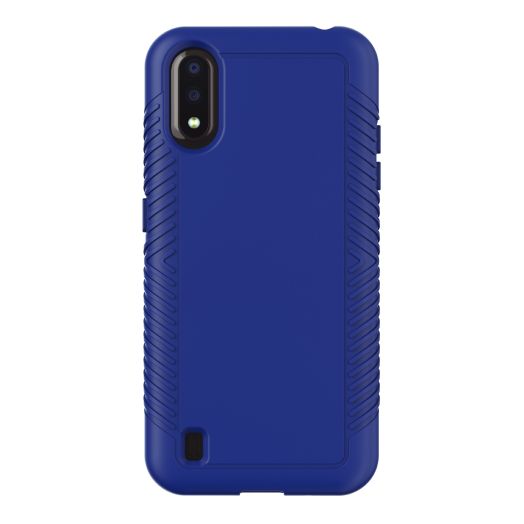 onn. Protective Grip Phone Case with Built-in Antimicrobial for Samsung Galaxy A01, Blue