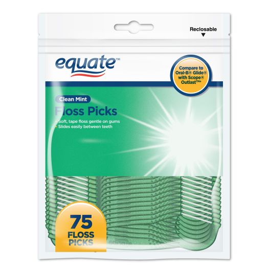 Equate Clean Mint Floss Picks, 75 Count