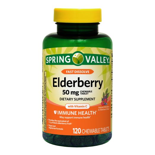 Spring Valley Fast Dissolve Elderberry Chewable Tablets Dietary Supplement, 50 mg, 120 Ct