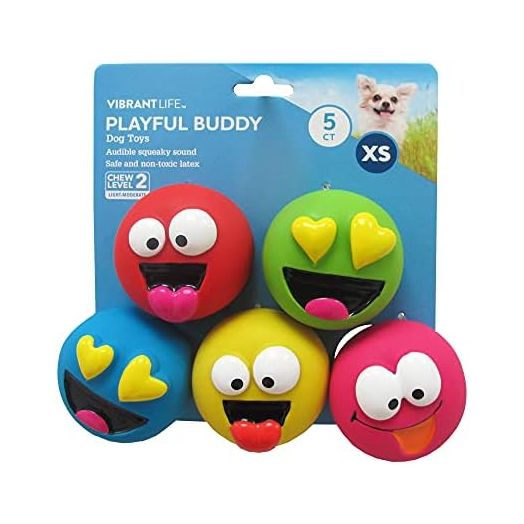 Vibrant Life 5pk Emoticon Latex Dog Toy for Extra Small Breeds