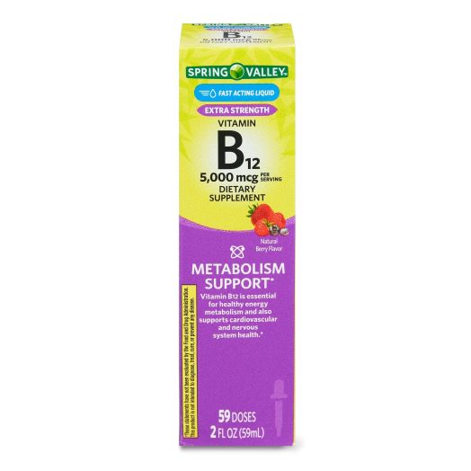 Spring Valley Liquid Vitamin B12, 5000mcg, Metabolism Supplement, Berry, 2 fl oz