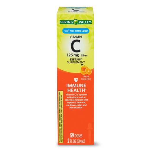 Spring Valley Liquid Vitamin C, Immune Health, 125mg, Orange Flavor, 2 fl oz