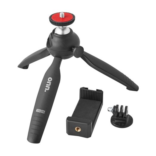 onn. Tabletop Mini-Tripod with Smartphone Cradle, GoPro Mount and Adjustable Ball-Head