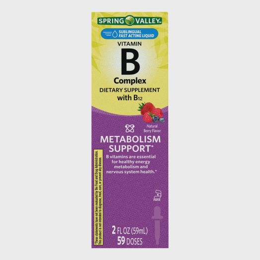Spring Valley Sublingual Fast Acting Liquid Vitamin B Complex Dietary Supplement with B12, Natural Berry Flavor, 2 fl oz