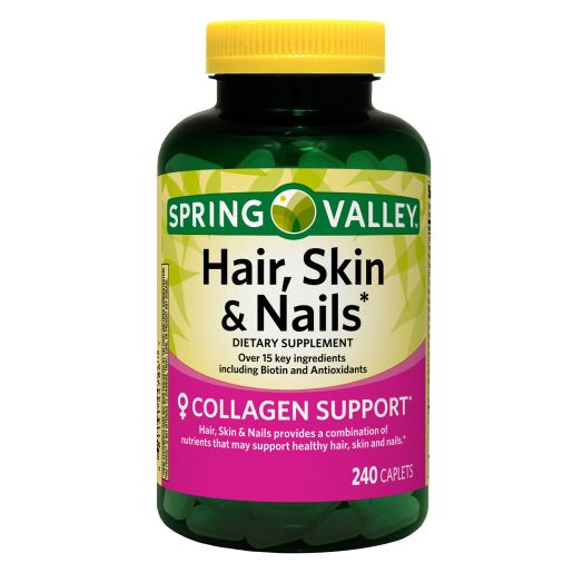 Spring Valley Hair, Skin & Nails Caplets Dietary Supplement, 240 Count