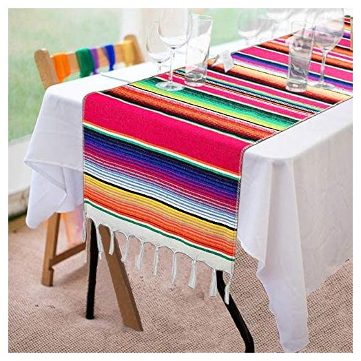 Fowecelt Mexican Serape Table Runner 14 x 84 Inch for Mexican Party Wedding Decorations Outdoor Picnics Dining