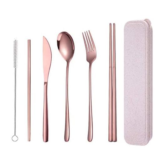 AARAINBOW 6 Pieces Stainless Steel Flatware Set, Portable Reusable Travel Utensils