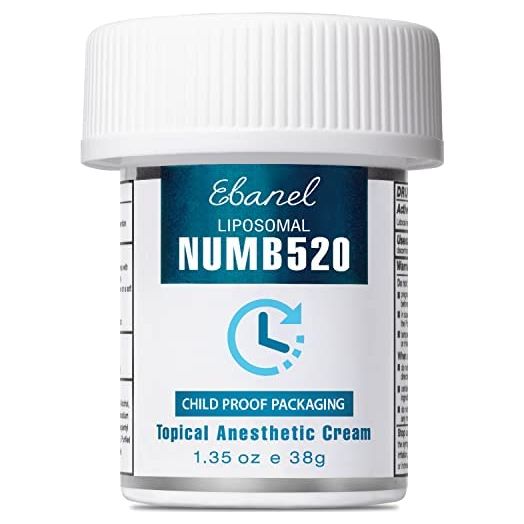 Ebanel 5% Lidocaine Topical Numbing Cream Maximum Strength 1.35 Oz, Numb520 Pain Relief Cream Anesthetic Cream Infused with Aloe Vera, Vitamin E, Lecithin, Allantoin, Secured with Child Resistant Cap