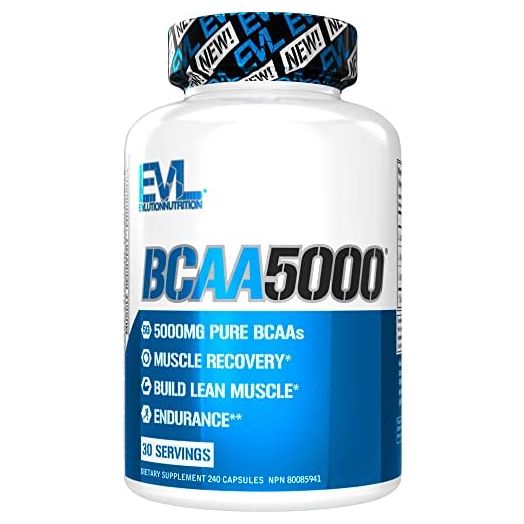 Evlution Nutrition BCAA5000, Branched Chain Amino Acids, Muscle Building Capsules with 5 Grams of BCAAs (30 Servings)