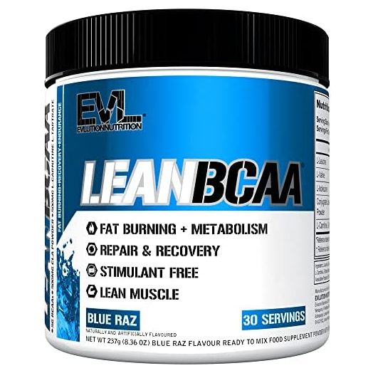 Evlution Nutrition LeanBCAA, BCAA’s, CLA and L-Carnitine, Stimulant-Free, Recover and Burn Fat, Sugar and Gluten Free, 30 Servings (Blue Raz)