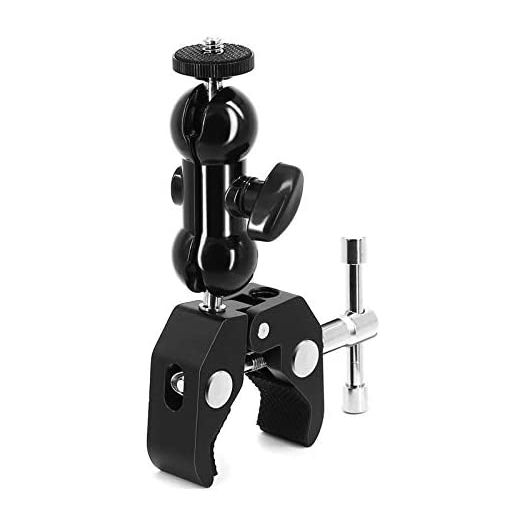 SLOW DOLPHIN Camera Clamp Mount Monitor Mount Bracket Super Clamp w/1/4 and 3/8 Thread with Cool Double Ballhead Arm Adapter Bottom Clamp for for DSLR Camera/Field Monitor/LED