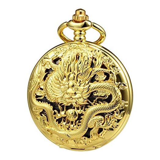 TREEWETO Mens Pocket Watch Antique Skeleton Mechanical Bronze Case 3D Steam Train Railroad Ruman Numerals Gifts for Train Lovers