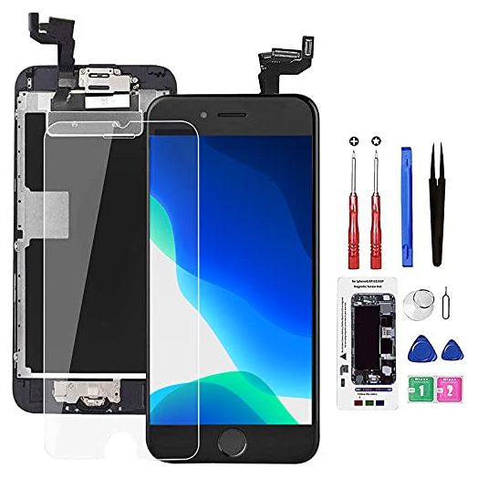 for iPhone 6S Screen Replacement Black,Drscreen LCD Touch Digitizer Complete Display for A1633, A1688, A1700,with Home Button Proximity Sensor Ear Speaker Front Camera Screen Protector and Repair Tool