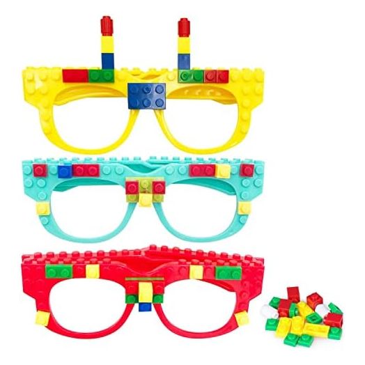 Hxezoc 12 Pcs DIY Building Bricks Glasses Building Blocks Games for Kids Creative Building Block Birthday Party Supplies
