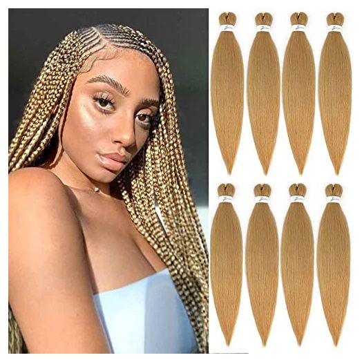 SOKU Pre Stretched Braiding Hair Extensions 24 Inch, Strawberry Honey Blonde (8 Pack)