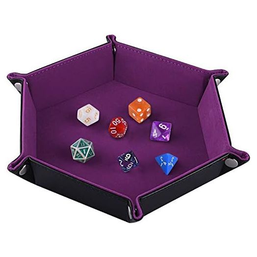 SIQUK Double Sided Dice Tray, Folding Hexagon PU Leather and Velvet Dice Holder for Dungeons and Dragons RPG