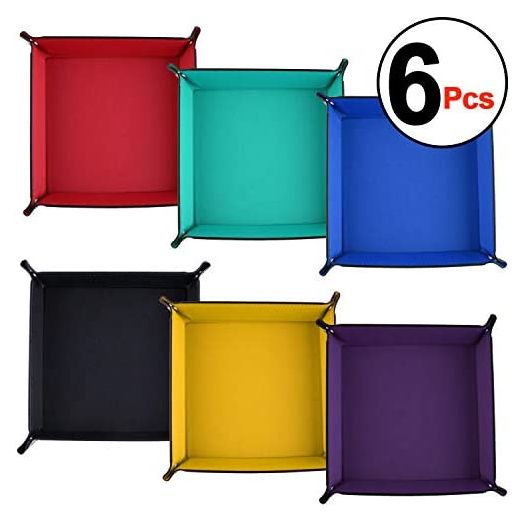 SIQUK 6 Pieces Dice Tray PU Leather Dice Rolling Tray Folding Square Holder for Dice Games, 6 Colors