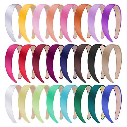 SIQUK 24 Pieces Satin Headbands 1 Inch Wide Headband Colorful Non-slip Hard Headbands for Women and Girls, 24 Colors