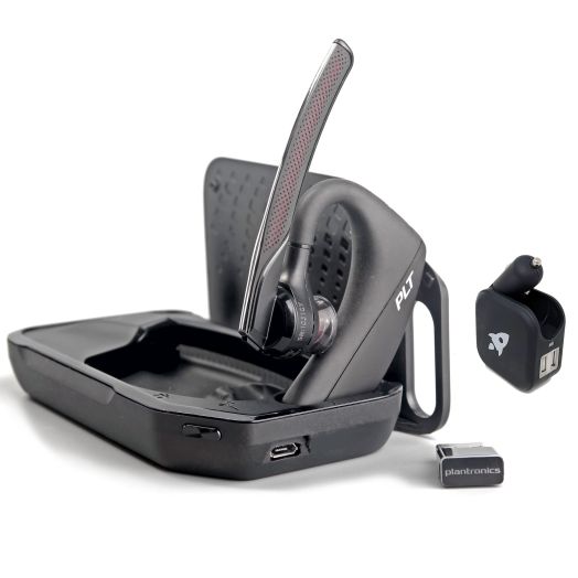 Plantronics Voyager 5200-UC Bluetooth Headset Earpiece Bundle 206110-101 - for Smartphones, PC, iOS, Mac, Softphones, Tablet, GTW 2-Port USB Charger - Vehicle/Home