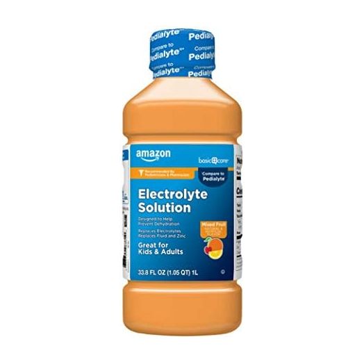 Amazon Basic Care Mixed Fruit Electrolyte Solution, Replaces Electrolytes, Fluid & Zinc, Kids & Adults, 33.8 Fluid Ounces