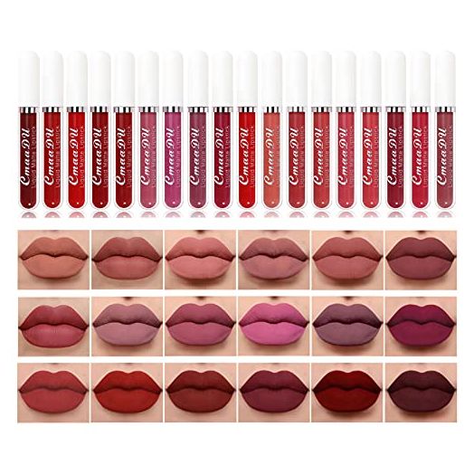 18PCS Matte Lipstick Set, Nude Matte Liquid Lipstick Set for Women, Classic Colors Lipstick for Daily Makeups