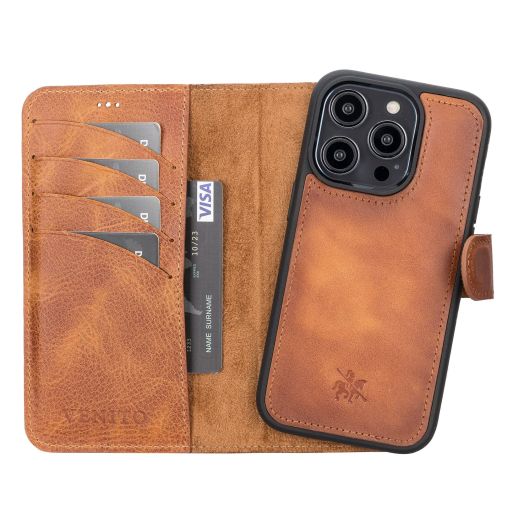 Venito Ravenna Slim Magic Leather Wallet Case for iPhone 14 Pro Case Detachable iPhone Wallet for iPhone 14 Pro (6.1") (Antique Brown)