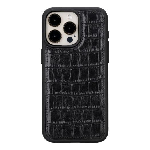 Venito for iPhone 15 Pro Max Case Compatible with Magsafe, Genuine Leather Soft Snap-on Back Cover, Protective, Slim Phone Case 6.7 inches, Lucca - Black Crocodile