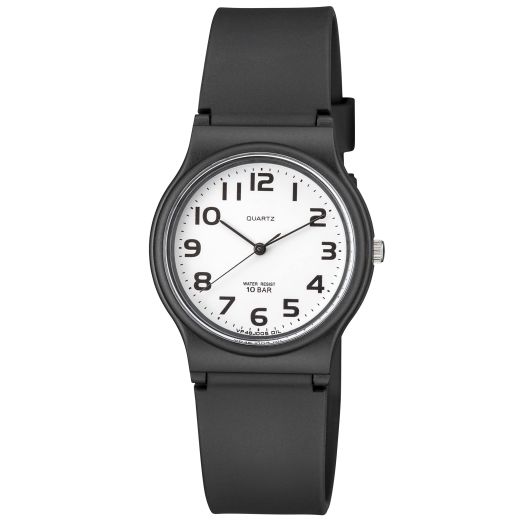 Men's Classic Quartz Watch with Resin Strap, Black, 100 Meter Water Resistant