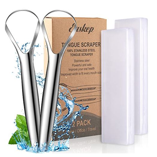 Easkep Tongue Scraper Cleaner for Adults, Fights Bad Breath 100% Stainless Steel Tongue Scrapers (2 Pack)