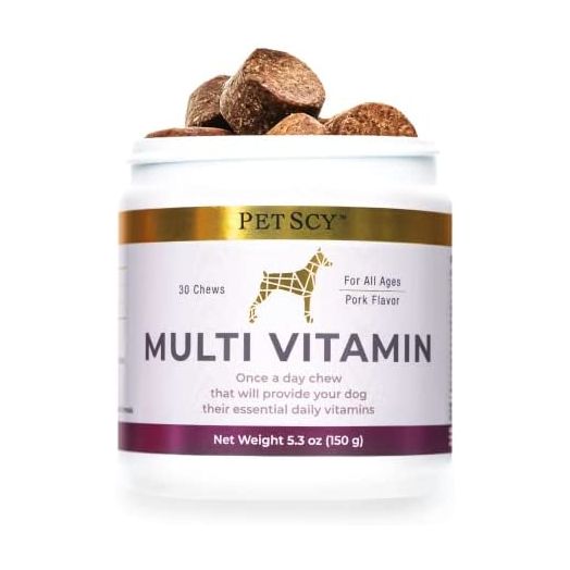PetScy – Multi-Vitamin Chews, Dog Vitamins Multivitamin Treats, Multivitamin for Dogs of All Ages, Breeds & Sizes, Chewable Dog Vitamins with Omega 3 and Zinc, Pork Flavor, 30 Chews