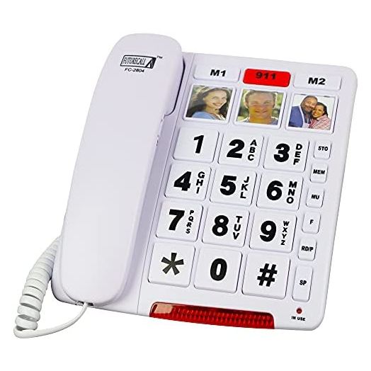 Future Call FC-2804 Big Button Phone for Seniors | 3 Picture Keys and Speakerphone | Amplified Telephones for Hearing Impaired Seniors 40db w/Extra Long 12' Cord | Simple Landline Phones for Seniors
