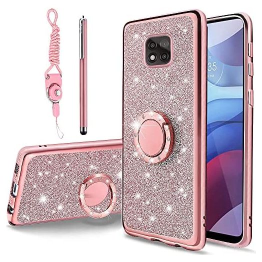 Motorola Moto G Power 2021 Case, Glitter Crystal Butterfly Flowers Shiny Bling Sparkling Diamond Cute for Girls Women with Ring Stand Soft TPU Protective Cover Case for Moto G Power(Glitter)