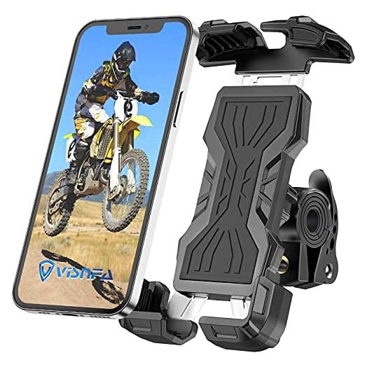 visnfa New Bike Phone Mount Holder Two Connectors for Handlebar Diameter 15-40mm 360° Rotatable Bicycle Motorcycle Scooter Accessories Handlebar Phone Clip Suitable for 4.7"-6.8" Smartphone