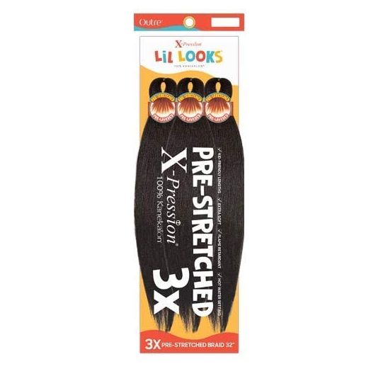 Outre Xpression Lil Looks 3X PRE STRETCHED CALMING BRAID 32", 1B (5 Pack)
