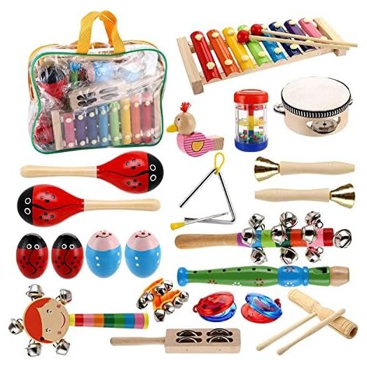 Yopay Toddler Musical Instruments, Kids Wooden Percussion Instruments Toys, Baby Rhythm Music Education Toys Set for Preschool Educational Early Learning, Boys and Girls with Storage Bag