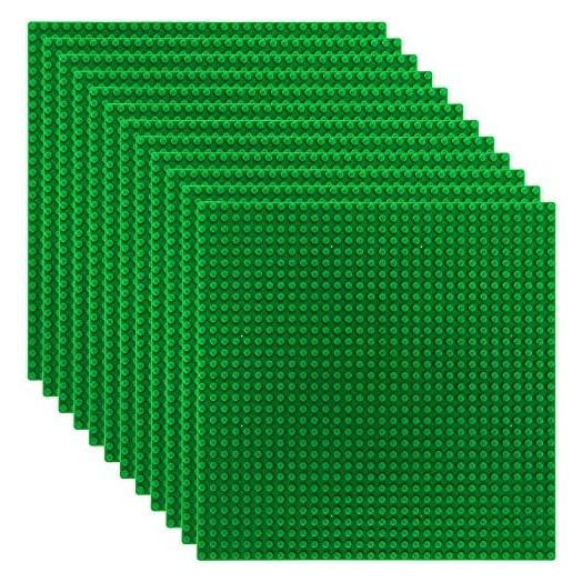 ZEAYEA 12 Pack Classic Baseplates, Building Base Plates for Building Bricks 100% Compatible with All Major Brands-Baseplate, 10" x 10" Stackable Bases, Green